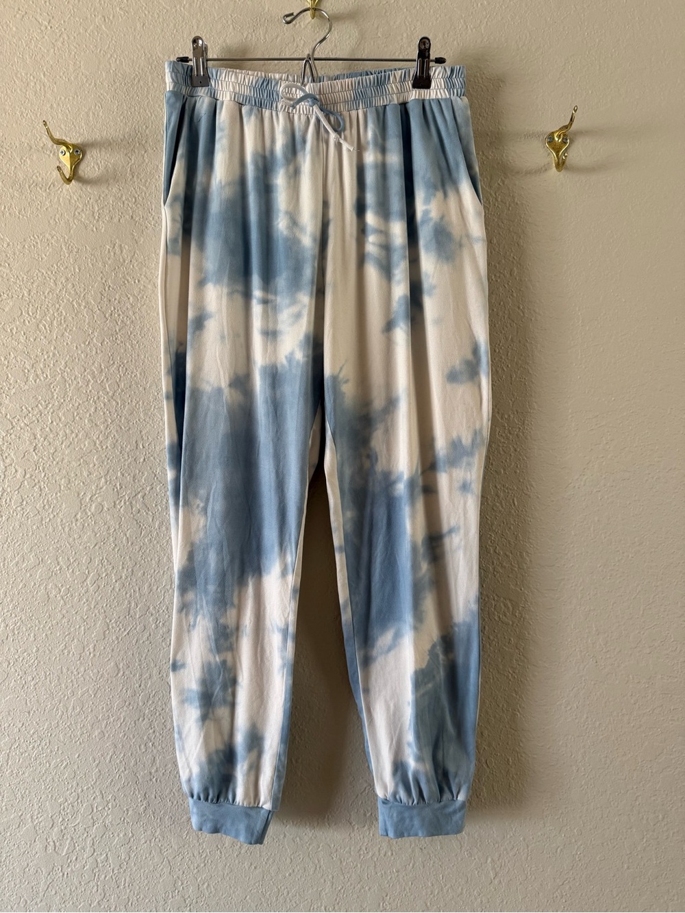 Everly Cloud Dye Joggers Size M Blue White Faux Drawstring Elastic Waist VGUC